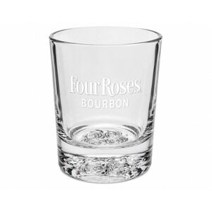 Four Roses Bourbon Rocks Glass Heavy Bottom Embossed Rose Base Etched Logo Clear
